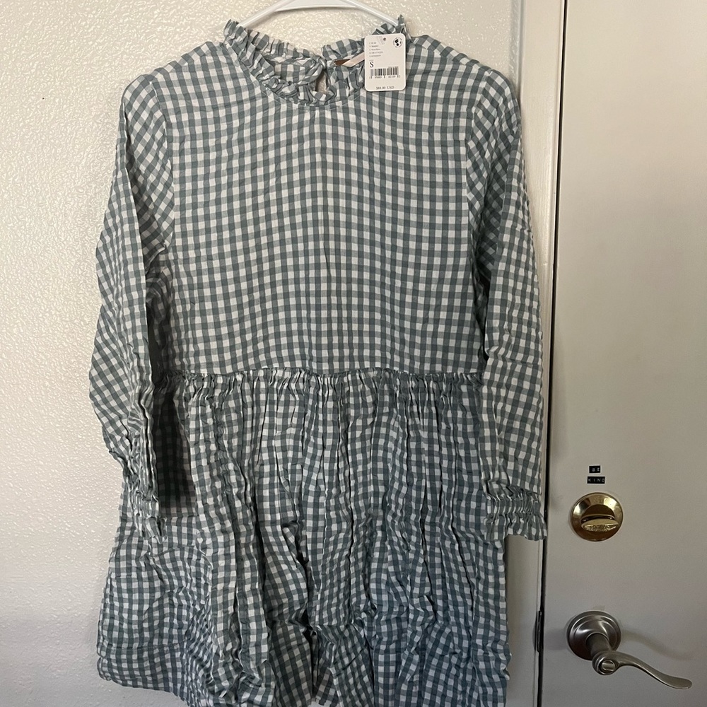 Free People Blue/Green Dress, Gingham Living For This Tunic, Small